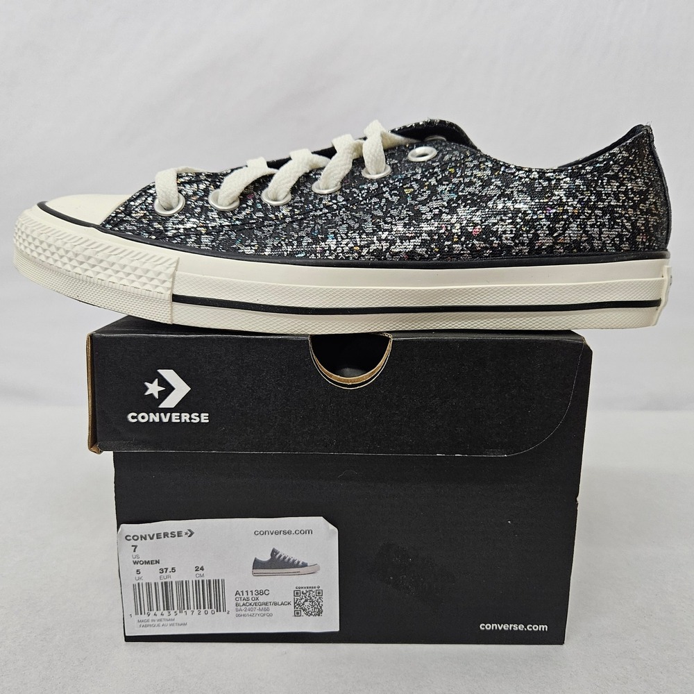 Converse Chuck Taylor All Star‎ Oxfords A11138C Glitter Black Egret Women Size 7